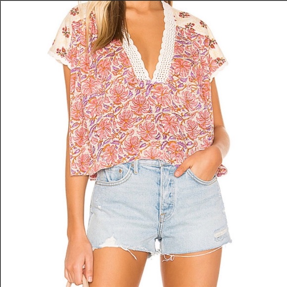 Free People Crochet Leilani Print V-Neck Crop Top - Picture 5 of 14